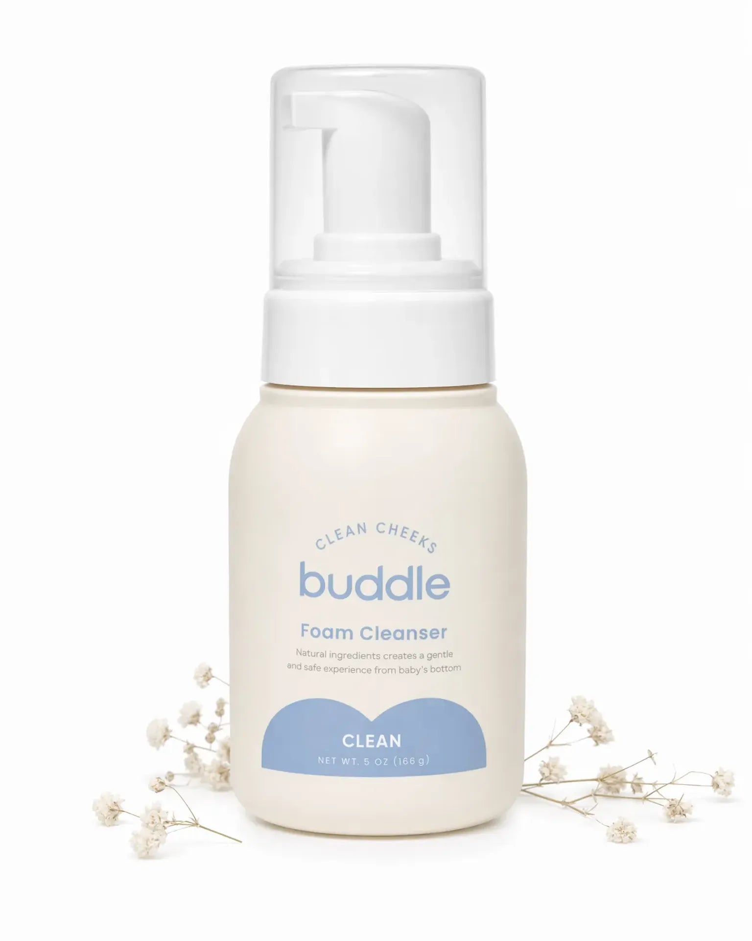 Clean Cheeks Foam Cleanser with dried white florals