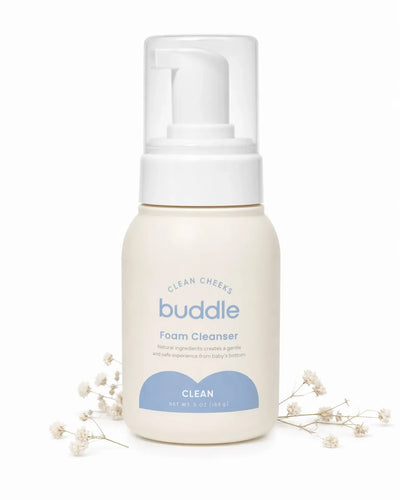 Clean Cheeks Foam Cleanser with dried white florals