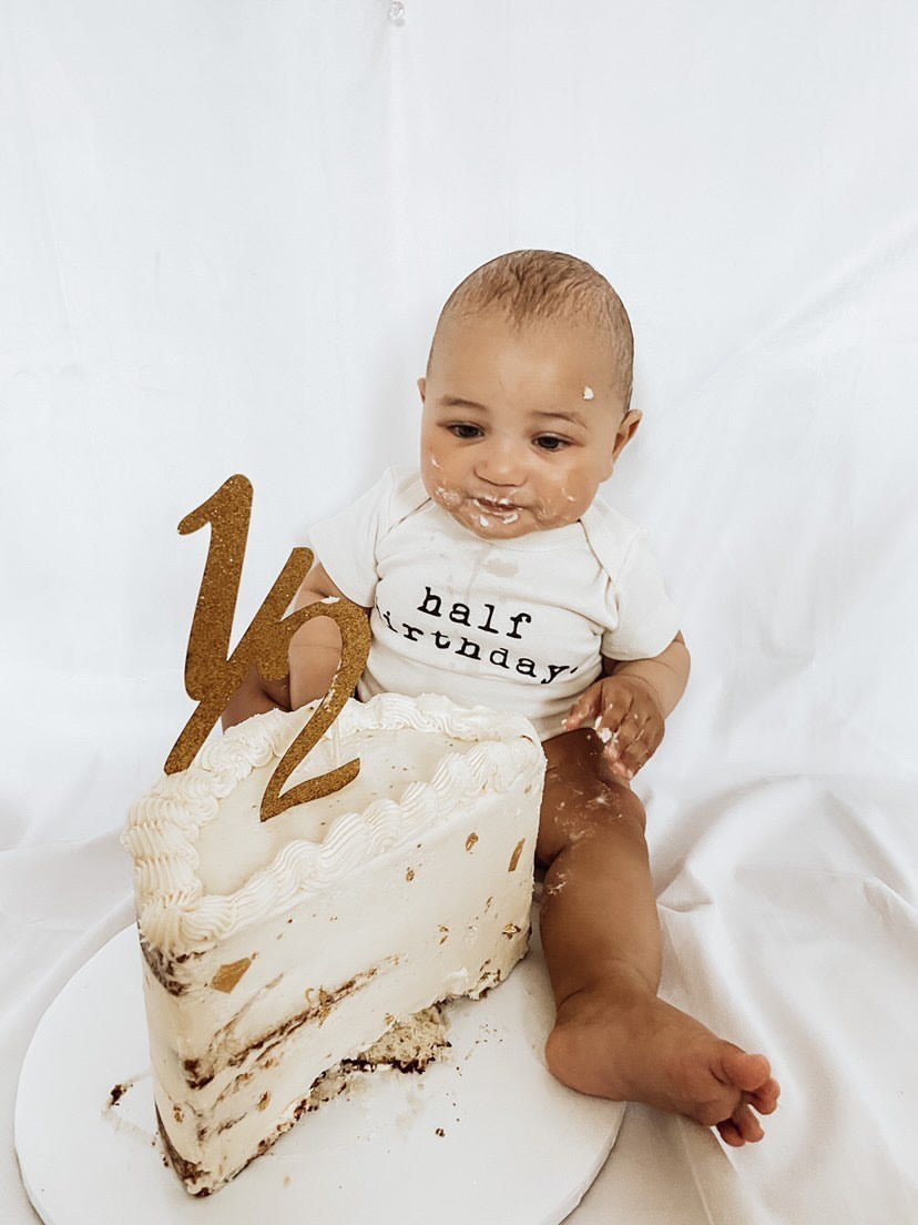 Half Birthday Organic Cotton Baby Bodysuit Short Sleeve