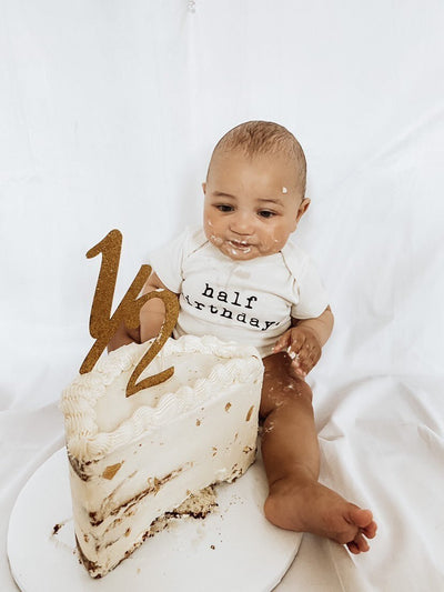 Half Birthday Organic Cotton Baby Bodysuit Short Sleeve