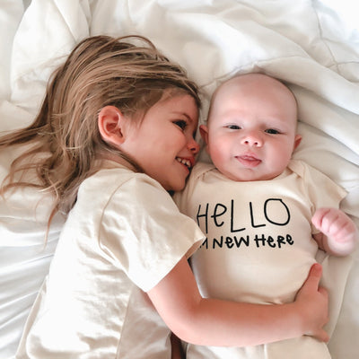 Hello I'm New Here Organic Cotton Baby Bodysuit Short Sleeve