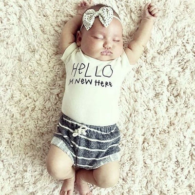 Hello I'm New Here Organic Cotton Baby Bodysuit Short Sleeve