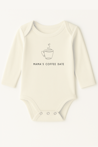 Mama's Coffee Date Organic Cotton Baby Bodysuit Long Sleeve