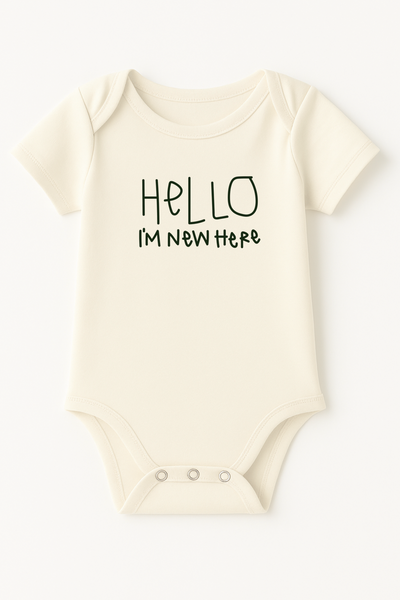Hello I'm New Here Organic Cotton Baby Bodysuit Short Sleeve