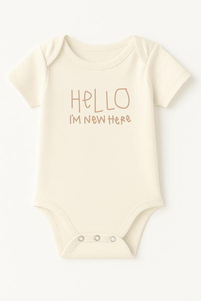 Hello I'm New Here Clay Organic Cotton Baby Bodysuit Short Sleeve