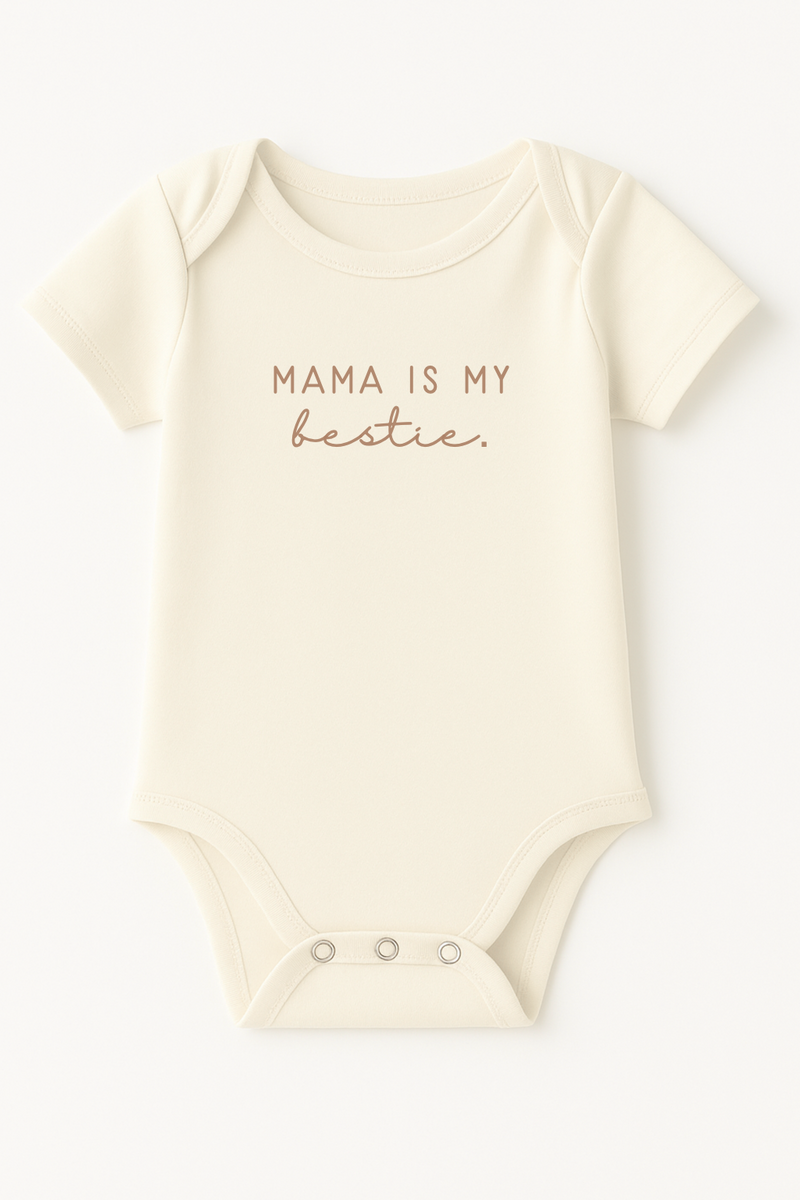 Mama is my Bestie Clay Organic Cotton Baby Bodysuit Short Sleeve